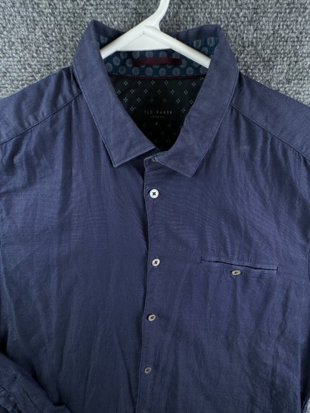 Ted Baker London Button Up Shirt Mens 5 Long Sleeve Navy Blue Cotton Woven